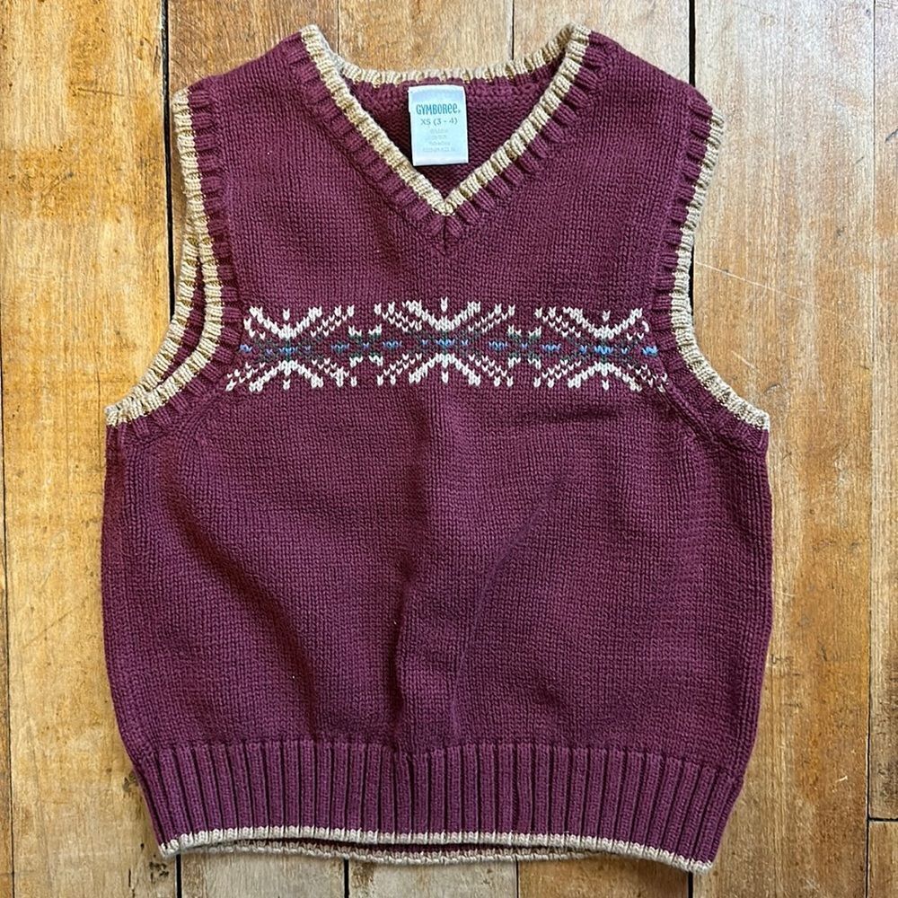 Gymboree sweater vest size 3 to 4 maroon vintage cotton knit Easter Spring